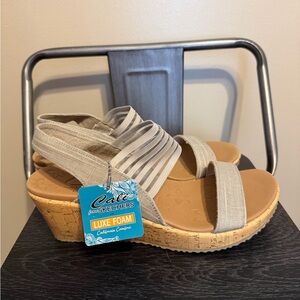 Skechers Cali Luxe Foam Wedge Sandals 9.5 Taupe Strappy Cork NWT